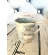Márvány porcelán bögre  - But First Coffee, szürke színű