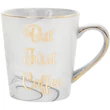 Márvány porcelán bögre  - But First Coffee, szürke színű
