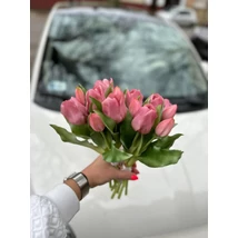 Élethű bimbós tulipán csokor - mályva (7 szálas, csúcsosfejű)