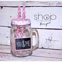 You and Me feliratos limonádés bögre dupla szívószállal - pink