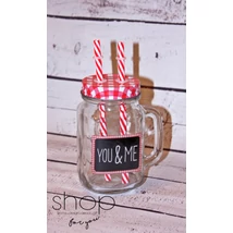 You and Me feliratos limonádés bögre dupla szívószállal - piros