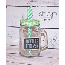 Together Forever feliratos limonádés bögre dupla szívószállal - zöld