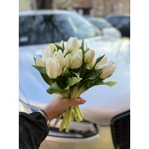 Élethű bimbós tulipán csokor - fehér (7 szálas, csúcsosfejű)