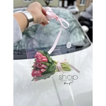 Élethű bimbós tulipán csokor - pink (21 szálas) átlátszó virágtáskában