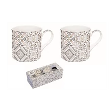 Casa Decor Grey - porcelán 2 db-os bögre szett, díszdobozban 