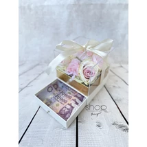 Fiókos akril rózsás virágbox, fehér színű díszdobozban