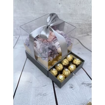 Fiókos akril virágbox, szürke színű díszdobozban 