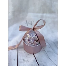 Búrás rosegold virágbox, lila,fehér virágokkal