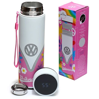 Volkswagen Transporter VW T1 thermo palack, digitális hőmérővel, Summer Love Pink színben