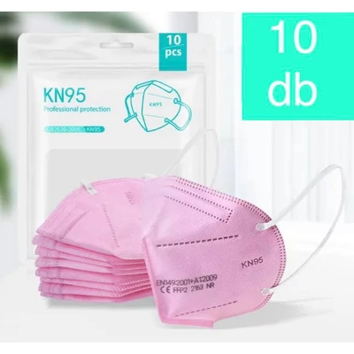 KN95 (FFP2) Légzésvédelmi szájmaszk 10 db - pink színű - fehér gumival