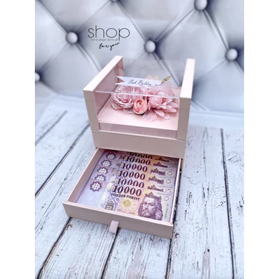 Fiókos virágbox, rózsaszín színű díszdobozban 