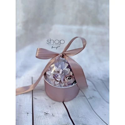 Búrás rosegold virágbox, lila,fehér virágokkal